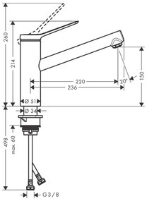 Baterie de bucatarie, Hansgrohe, Zesis M33 150, negru mat