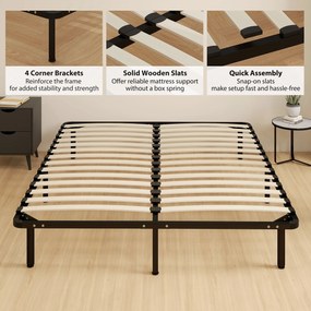 HOMCOM Pat Matrimonial Industrial cu 28 de Doghe și Spațiu de Depozitare, din Lemn și Oțel, 190x160x31 cm, Negru și Lemn | Aosom Romania