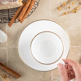 Set cesti si farfurioare pentru ceai Klausberg KH 1929, 12 piese, 210 ml, Opal, Alb/Auriu