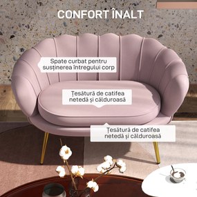HOMCOM Canapea de 2 Locuri cu Brațe, Canapea Modernă cu Șezut Căptușit pentru Dormitor și Sufragerie, 130x77x77 cm, Roz | Aosom Romania