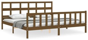 3193034 vidaXL Cadru pat cu tăblie, maro miere, 200x200 cm, lemn masiv
