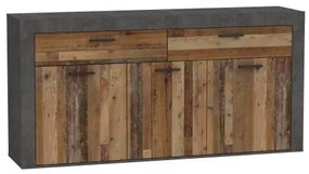 Comoda Garage, Spatiu Generos de Depozitare cu 3 Usi si 2 Sertare, Gri Inchis Beton Si Lemn Vintage, 175.7 x 41 x 88.3 Cm