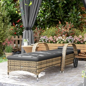 Outsunny Șezlong de soare cu saltea spătar reglabil multipoziții cotiere roți 200 x 73 x 30-103 cm galben | Aosom Romania
