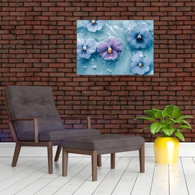 Tablou pe sticlă - Violete în apă (70x50 cm)