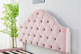 Pat Tapitat Catifea Roz 140x200 cm cu Somiera si Saltea Inclusa ,   Cod FB-227