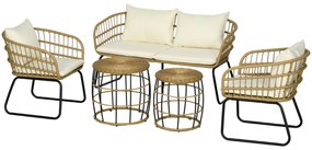 Outsunny Set de mobilier de grădină din răchită, Set de lounge pentru exterior, Stil Boho, Set de 5 piese, 145 x 70 x 78 cm, Crem + Natur + Negru | Aosom Romania