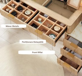 Masuta machiaj cu Oglinda LED si 5 Sertare pentru Cosmetice, Set Masa toaleta 122 cm, Alb, Antracit sau Culoarea Stejar, masuta cosmetica, vanity -