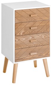 Homcom Cassettiera in Legno 4 Cassetti, Bianco e Legno, 40x30x75cm
