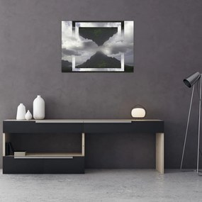 Tablou pe sticlă - Munții din Islanda, colaj geometric (70x50 cm)