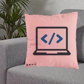 Perna Personalizata Laptop Cod HTML, 40x40 cm, Roz, Husa Detasabila, Perna Inclusa, BEKZ®