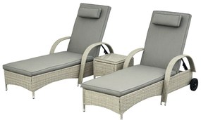 Outsunny Șezlong de grădină masă 3 piese Set de mobilier din Poliratan+Metal Gri | Aosom Romania