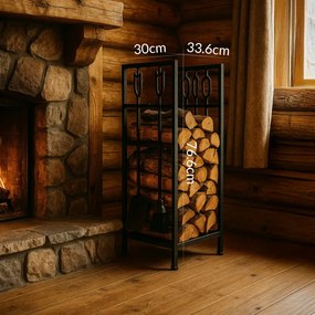 Suport pentru lemne de foc cu unelte Adler AD 6815, Pana la 80 kg, Douа rafturi, Constructie din otel, Negru