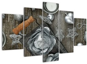 Tablou - decorațiuni argintii de Crăciun (150x105 cm)