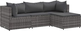 vidaXL Set mobilier de grădină cu perne, 4 piese, gri, poliratan