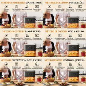 HOMCOM Friteuză cu Aer de 8L 1700W cu 8 Programe și Display LED Negru | Aosom Romania