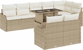 vidaXL Set de canapele pentru grădină cu pernă 9 pcs Bej Rattan poli