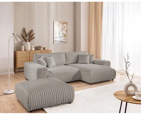 Taburet gri deschis cu tapițerie din catifea reiată Justin – Ropez