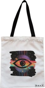 Sacosa de Panza pentru Cumparaturi, Geanta Tote, model Celestial Eye 17, Cu fermoar, 38x34.5 cm, Alba, BEKZ®
