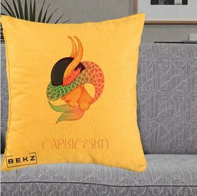 Perna Personalizata Zodiac Capricorn Cowgirl, 40x40 cm, Galben, Husa Detasabila, Perna Inclusa, BEKZ®
