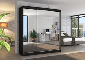 Dulap cu usi glisante si oglinda 200x215 cm, Austin, ADRK Furniture (Culoare: Negru)