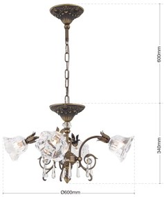 Candelabru cristal design lux LA BOHEME D-60cm 4L old patina
