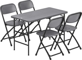 Outsunny Set Masă și Scaune Pliabile de Grădină, 5 Piese, Masă Reglabilă cu Blat HDPE Efect Lemn și 4 Scaune, Set Mobilier Exterior pentru Terasă și Balcon, Gri Închis | Aosom Romania