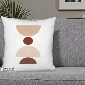 Perna Decorativa Geometric Boho Cerc si Boluri, 40x40 cm, Alb Pufos, Husa Detasabila, Perna Inclusa, BEKZ®
