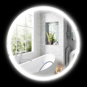 kleankin Oglindă rotundă luminoasă LED de baie Ø 70 cm murală cu iluminare 3 culori comutator tactil 23W alb argintiu | Aosom Romania