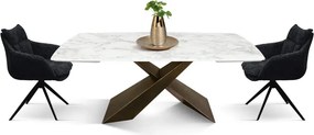 MIRABELLE -MASA BLAT ROTUNJIT CERAMICA ALB  EXTENSIBILA -PICIOR METALIC BRONZ 180 cm/ 90 cm