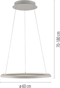 Schöner Wohnen QUILLO 15570-39-LED, lustră suspendată pe cablu, LED 36W, 230V, Ø60 cm, gri, compatibilă cu dimmer