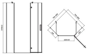 Cabina de dus pentagonala 80x80 cm Cersanit Jota, negru mat cu usa batanta dreapta 800x800 mm, Dreapta, Negru mat