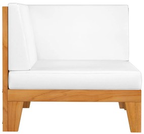 Canapea coltar modulara cu perne alb crem, lemn masiv de acacia 1, Crem, Canapea coltar