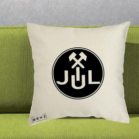 Perna Personalizata JUL Jiul Lupeni Fotbal, 40x40 cm, Ecru, Husa Detasabila, Perna Inclusa, BEKZ®