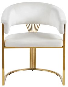 Scaun dining, cadru metalic auriu, tapiterie catifea, Bej