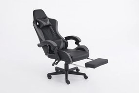 RESIGILAT- Scaun gaming, masaj în perna lombară, suport picioare, piele ecologica, Negru/Gri