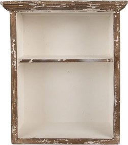 Etajeră de perete vintage din lemn, natur și crem, cu 2 rafturi și cornișă profilată, 43 x 36 x 15 cm, „Loise”