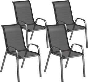 Outsunny Set de 4 Scaune Suprapozabile cu Spătar Înalt și șezut din Plasă, 54x71x93 cm, Negru | Aosom Romania