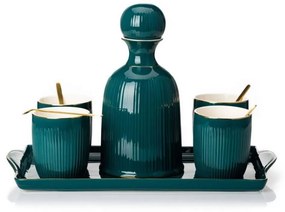 Set ceramic din cești cu carafă și tavă KENDI verde