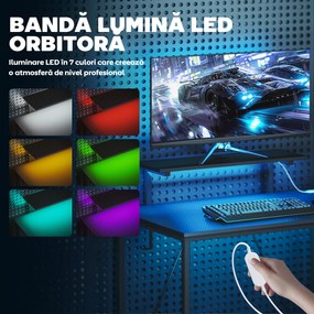 HOMCOM Birou Gaming Reversibil în L cu LED, 114,5x82 cm Birou Colțar cu Prize Electrice, Suport pentru Monitor și Rafturi Reglabile din Rețea, Stație Gaming pentru Acasă, Birou sau Studiu, Negru | Aosom Romania