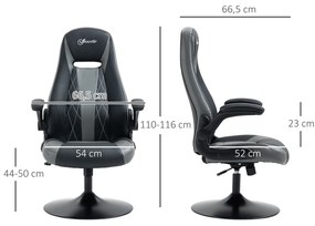 Vinsetto Scaun de gaming ergonomic cu bază rotundă din metal pivotantă 360° înălțime reglabilă pernă pentru gât brațe rabatabile PVC gri negru | Aosom Romania