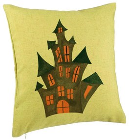 Perna Decorativa cu motiv de Halloween 6, 40x40 cm, Verde, Husa Detasabila, Burduf