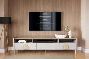 Comodă TV Amilio 200 cm cu sertare - cashmere / stejar uleiat / mânere stejar deschis