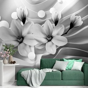 Tapet magnolie alb-negru pe fundal abstract