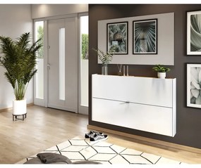 Pantofar alb cu deschidere înclinată, suspendat, cu aspect de lemn de stejar 140x83x18 cm Ameca – Germania