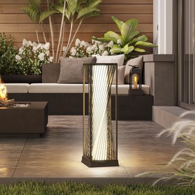 Outsunny Lampă solară în picioare din rattan cu senzor de lumină 25 LED-uri, stil Boho, IP44, rezistentă la stropire, Negru+Gri | Aosom Romania