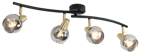 Plafoniera Art Deco aurie cu sticlă fumurie cu 4 lumini - Vidro