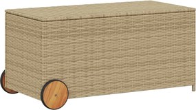 vidaXL Ladă depozitare de grădină cu roți, bej mix, 190 L, poliratan