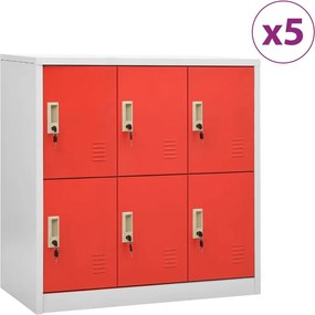 vidaXL Dulapuri vestiar 5 buc. gri deschis și roșu 90x45x92,5 cm oțel