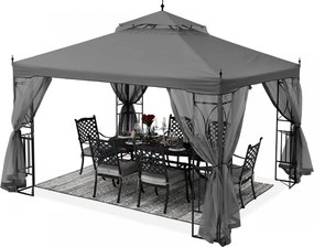 ABCCANOPY Foișor de gradina 3.05x3.05 m - Foișor exterior cu cadru din oțel și plasă de țânțari pentru gazon, curte, grădină, terasă, Gri