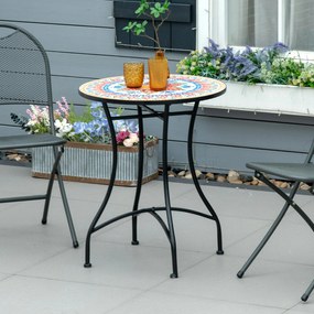 Outsunny masă de grădină Ø60 cm, rezistentă la intemperii, din metal, masă de exterior și camping, roșu albastru alb | Aosom Romania